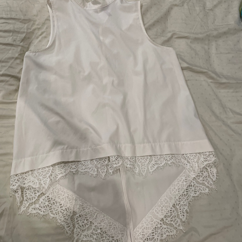 Love Scarlett White Mock Neck Sleeveless Romantic Boho Lace Hi Lo Tunic Top XS